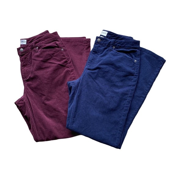 Chicos Pants - (2) Chicos Womens Corduroy Pants Size 1.5 Regular Straight Trousers Berry & Blue